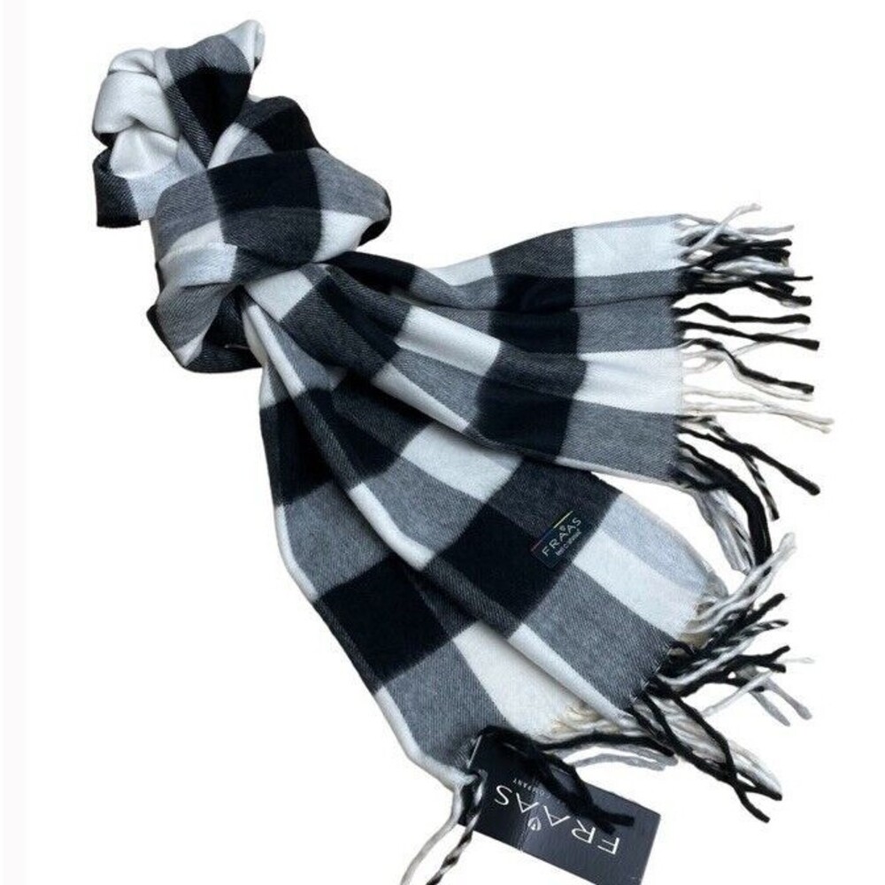 FRAAS CASHMINK Buffalo Check Fringe Scarf Preppy Casual Winter